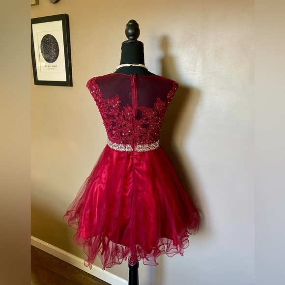 Dancing Queen baby doll red scarlet prom dress mini cap sleeve lace appliqué XS - Picture 5 of 15